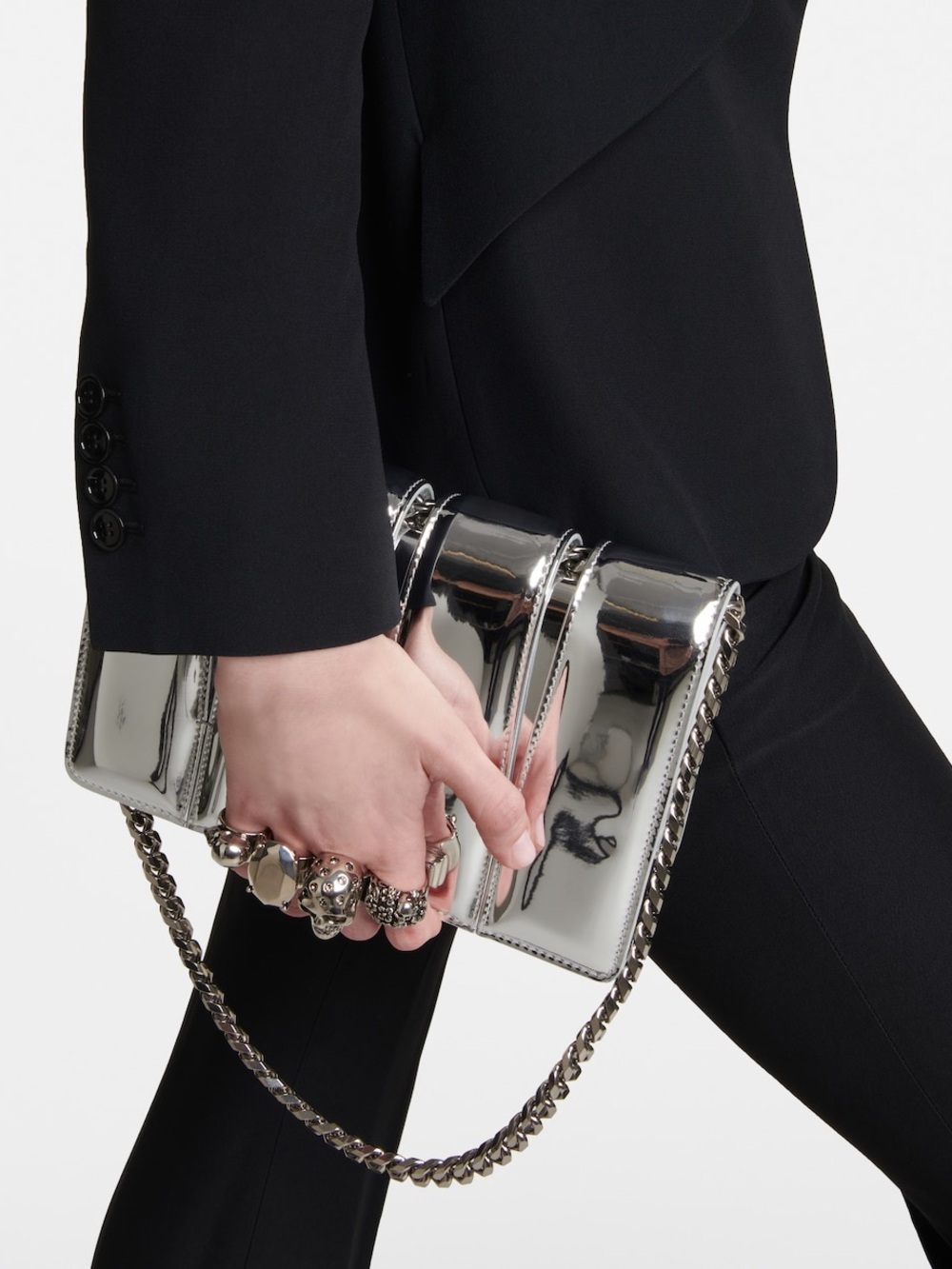 ALEXANDER MCQUEEN The Slash Embellished Cut-out Mirrored-Leather Shoulder Bag - Picture 3 of 16
